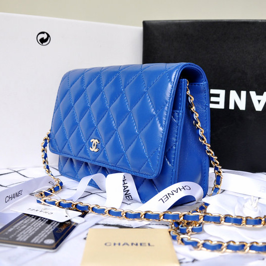 Chanel A33814 Original Sheepskin Leather mini Flap Bag Blue with Gold