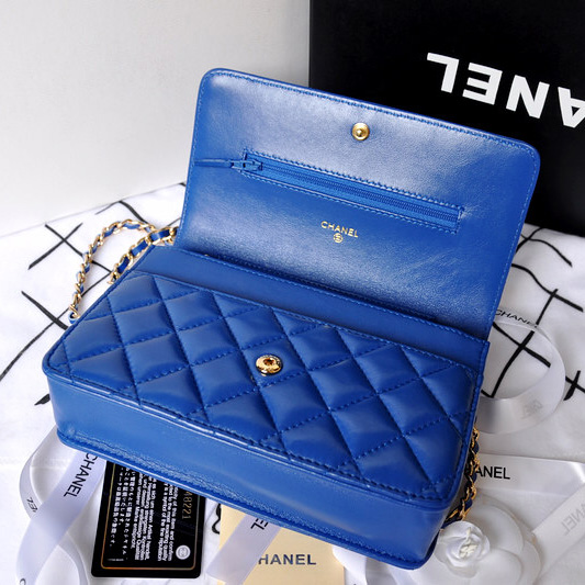 Chanel A33814 Original Sheepskin Leather mini Flap Bag Blue with Gold