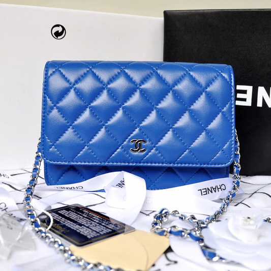 Chanel A33814 Original Sheepskin Leather mini Flap Bag Blue with Silver