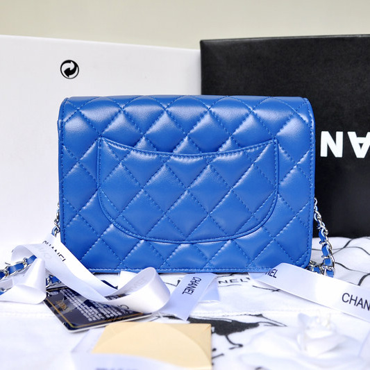 Chanel A33814 Original Sheepskin Leather mini Flap Bag Blue with Silver