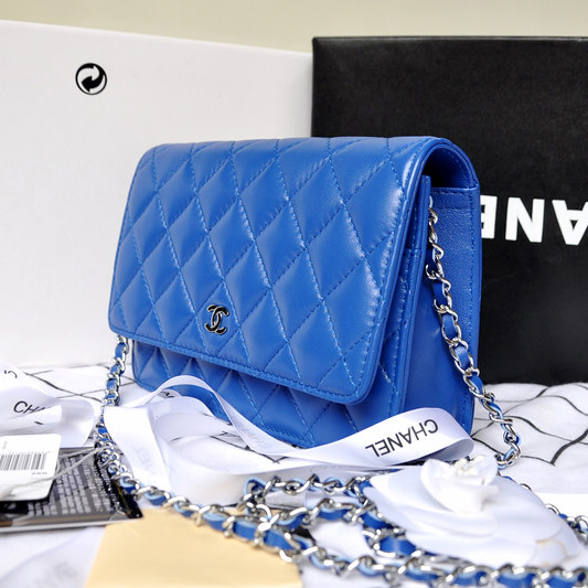 Chanel A33814 Original Sheepskin Leather mini Flap Bag Blue with Silver