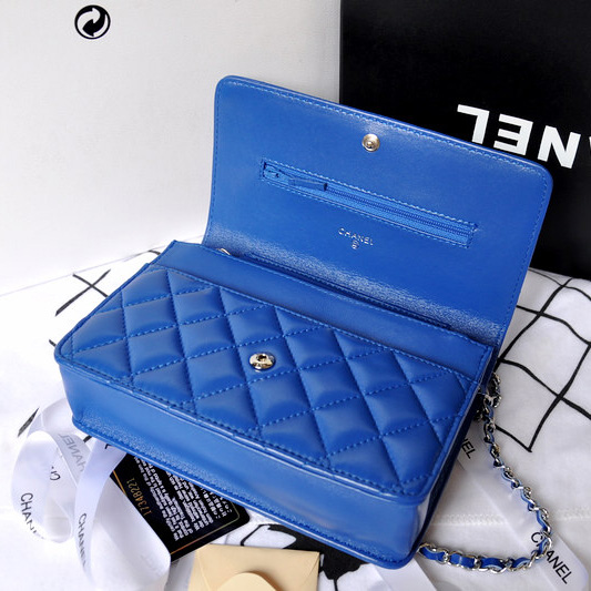 Chanel A33814 Original Sheepskin Leather mini Flap Bag Blue with Silver