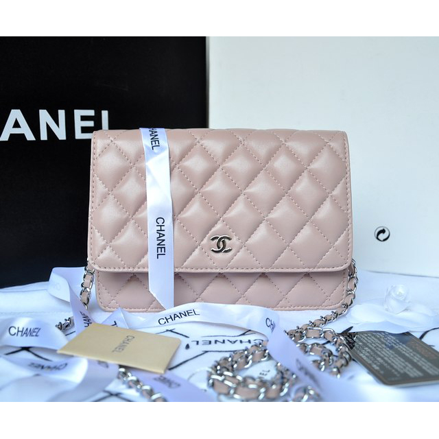 Chanel A33814 Original Sheepskin Leather mini Flap Bag Pink with Silver