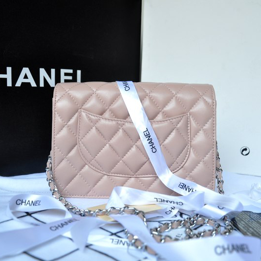 Chanel A33814 Original Sheepskin Leather mini Flap Bag Pink with Silver