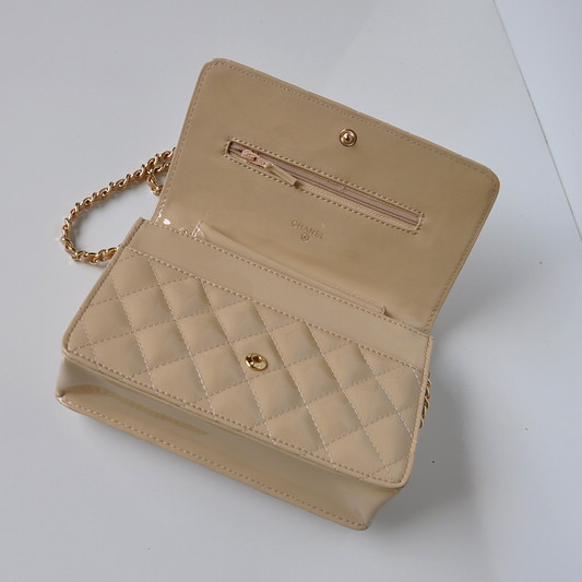 Chanel A33814 Patent Leather Flap Bag Apricot in Gold