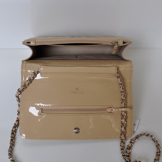 Chanel A33814 Patent Leather Flap Bag Apricot in Silver