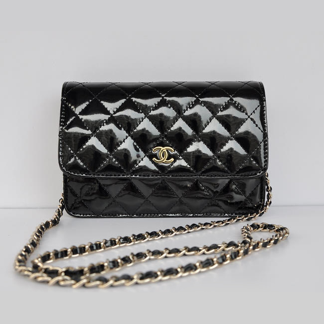 Chanel A33814 Patent Leather Flap Bag Black in Gold