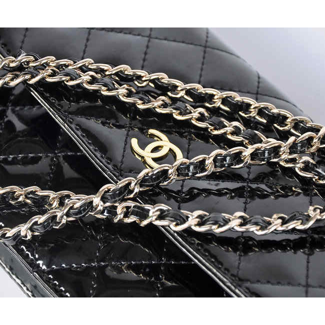 Chanel A33814 Patent Leather Flap Bag Black in Gold