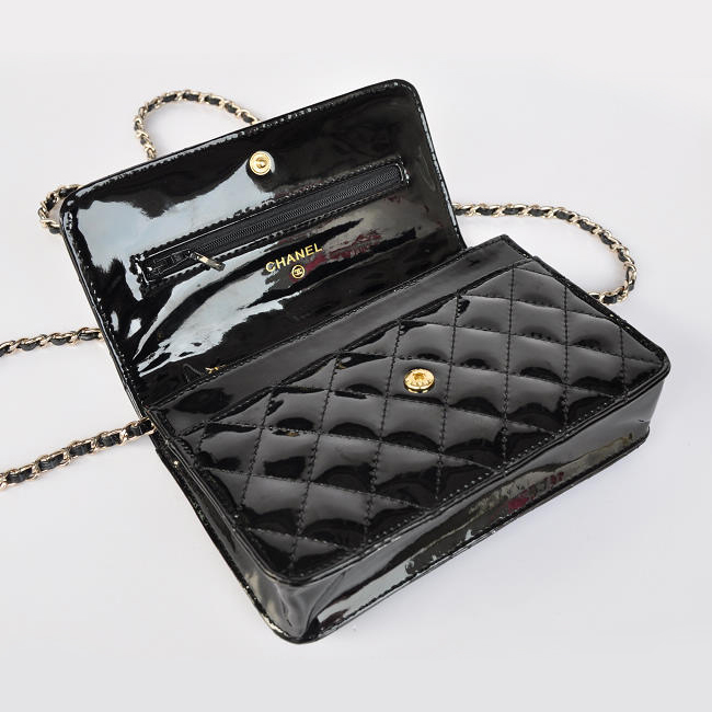 Chanel A33814 Patent Leather Flap Bag Black in Gold