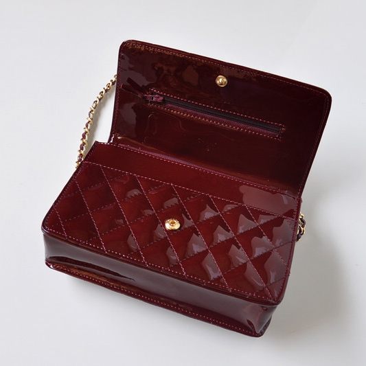 Chanel A33814 Patent Leather Flap Bag Claret in Gold