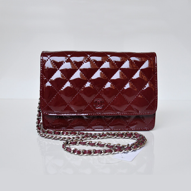 Chanel A33814 Patent Leather Flap Bag Claret in Silver