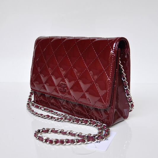 Chanel A33814 Patent Leather Flap Bag Claret in Silver