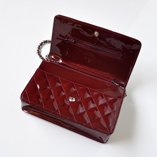 Chanel A33814 Patent Leather Flap Bag Claret in Silver