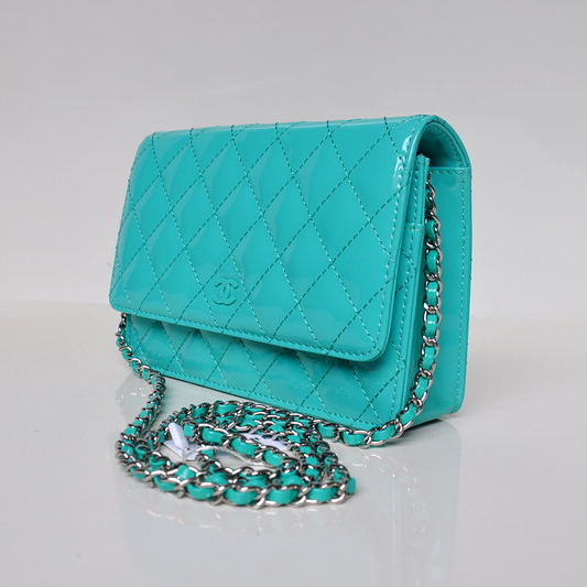 Chanel A33814 Patent Leather Flap Bag Lake green in Silver