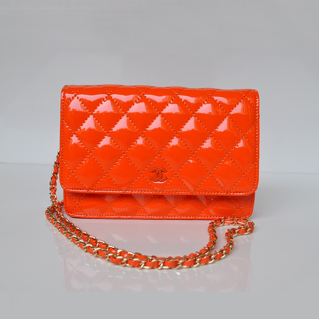 Chanel A33814 Patent Leather Flap Bag Orange in Gold