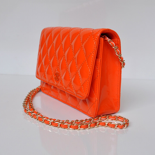 Chanel A33814 Patent Leather Flap Bag Orange in Gold