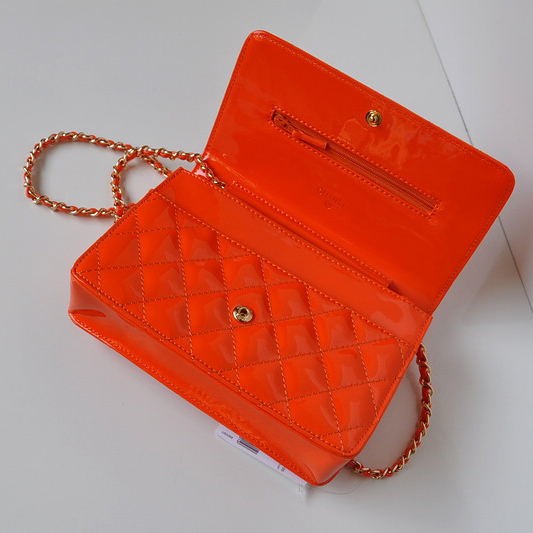 Chanel A33814 Patent Leather Flap Bag Orange in Gold