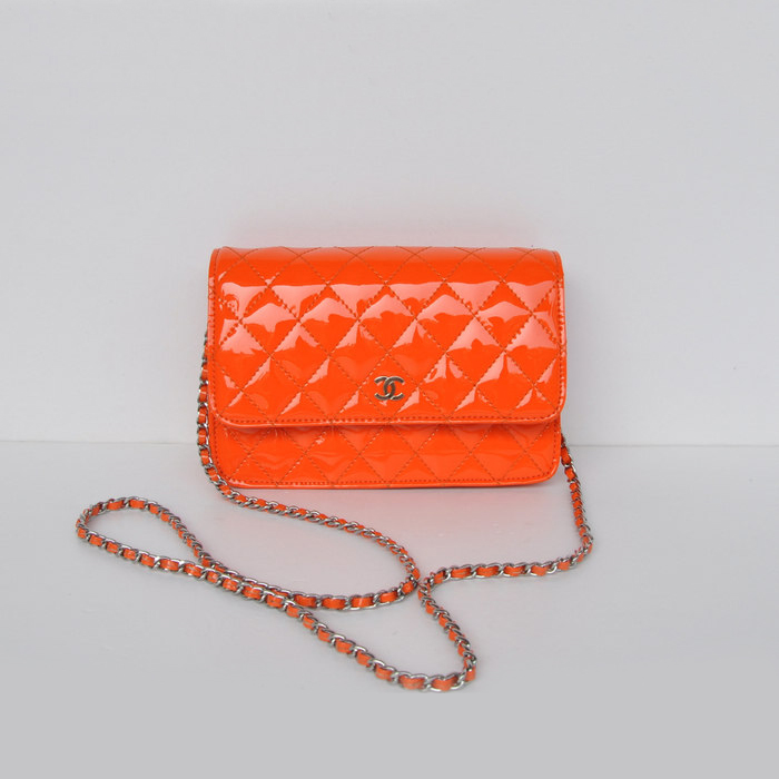 Chanel A33814 Patent Leather Flap Bag Orange in Silver