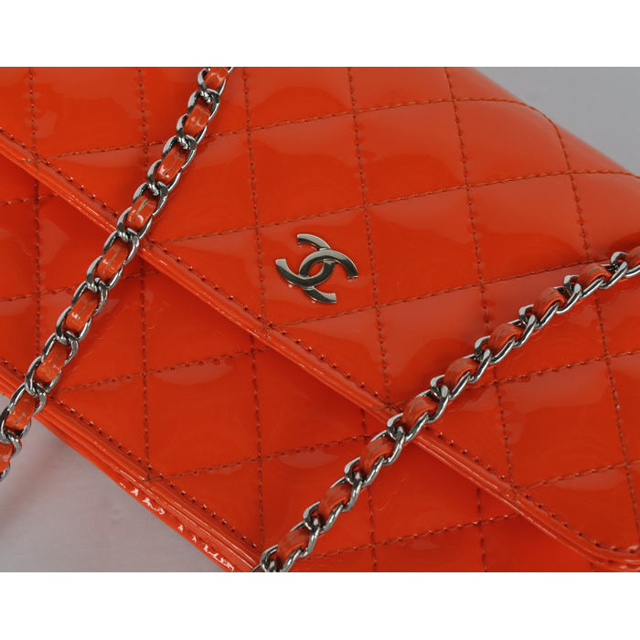 Chanel A33814 Patent Leather Flap Bag Orange in Silver