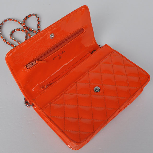 Chanel A33814 Patent Leather Flap Bag Orange in Silver