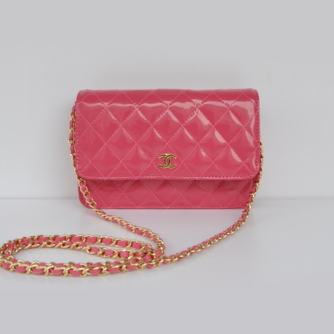 Chanel A33814 Patent Leather Flap Bag Peach in Gold