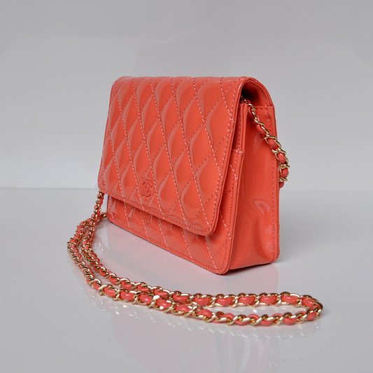 Chanel A33814 Patent Leather Flap Bag Peach in Gold