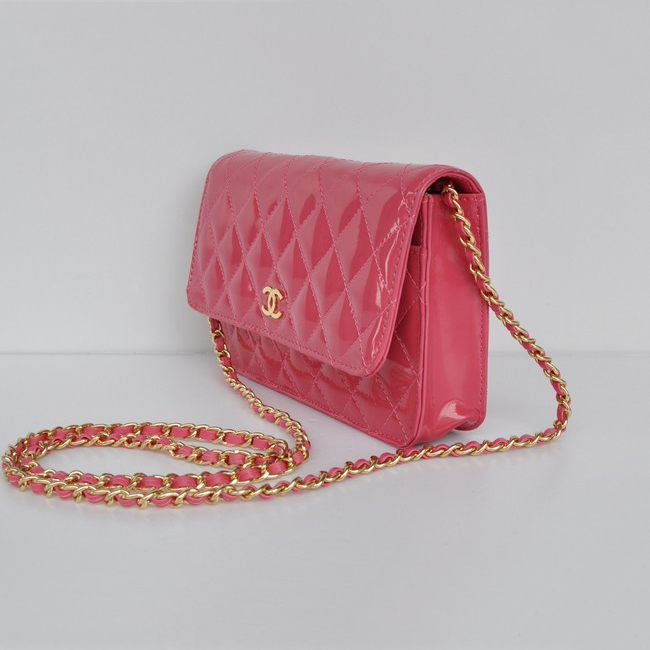 Chanel A33814 Patent Leather Flap Bag Peach in Gold