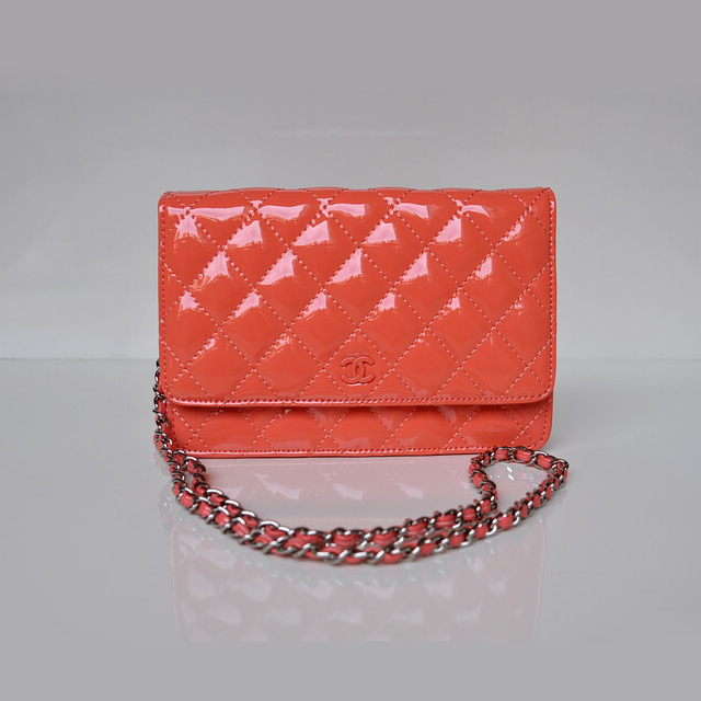 Chanel A33814 Patent Leather Flap Bag Peach in Silver