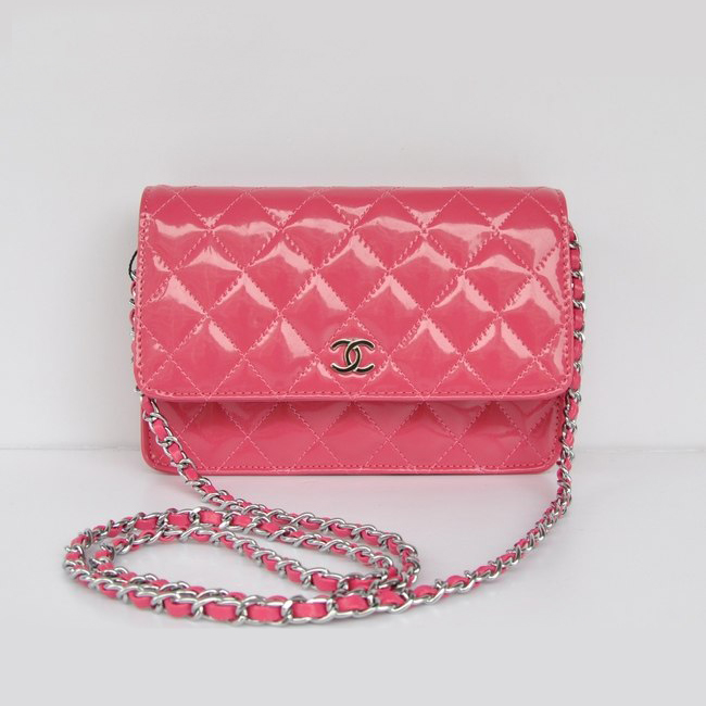 Chanel A33814 Patent Leather Flap Bag Peach in Silver