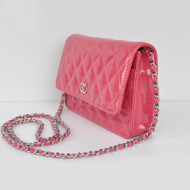 Chanel A33814 Patent Leather Flap Bag Peach in Silver