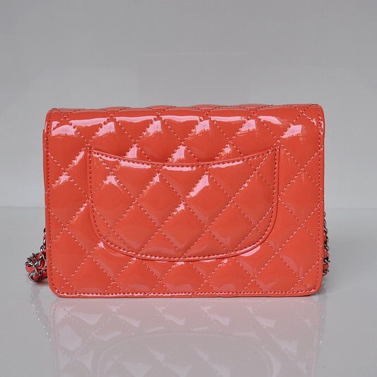 Chanel A33814 Patent Leather Flap Bag Peach in Silver