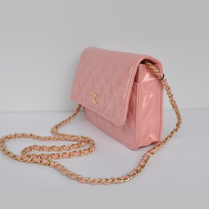 Chanel A33814 Patent Leather Flap Bag Pink in Gold