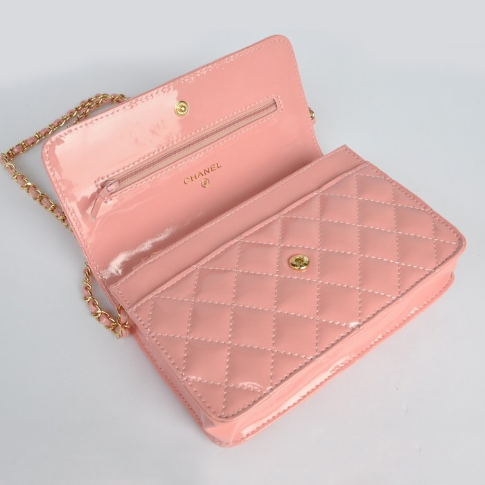 Chanel A33814 Patent Leather Flap Bag Pink in Gold