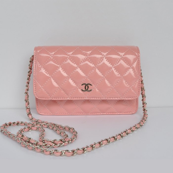 Chanel A33814 Patent Leather Flap Bag Pink in Silver