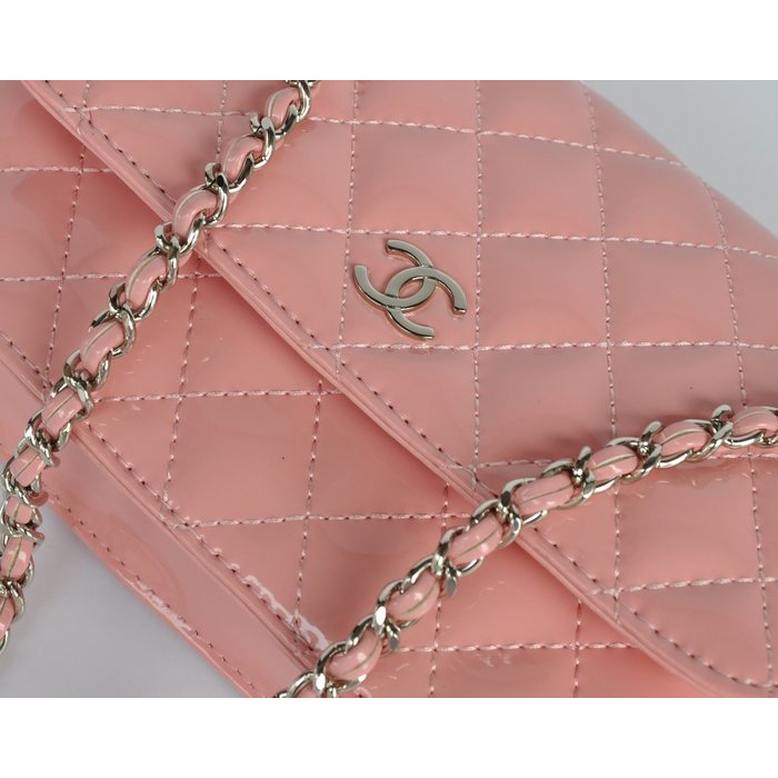 Chanel A33814 Patent Leather Flap Bag Pink in Silver