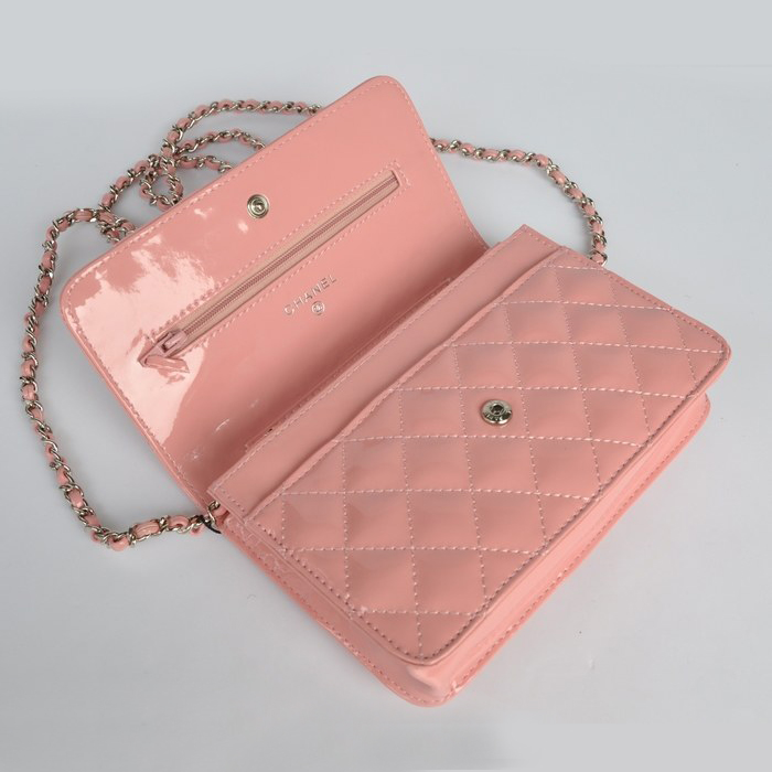 Chanel A33814 Patent Leather Flap Bag Pink in Silver