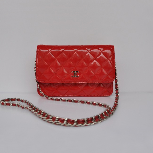 Chanel A33814 Patent Leather Flap Bag Red in Silver