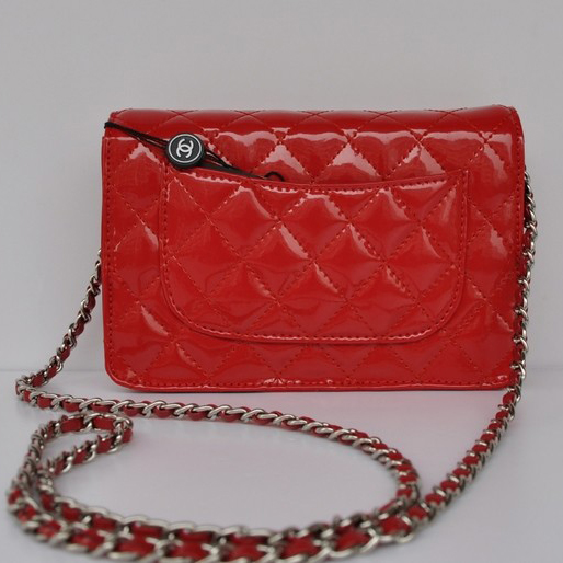 Chanel A33814 Patent Leather Flap Bag Red in Silver