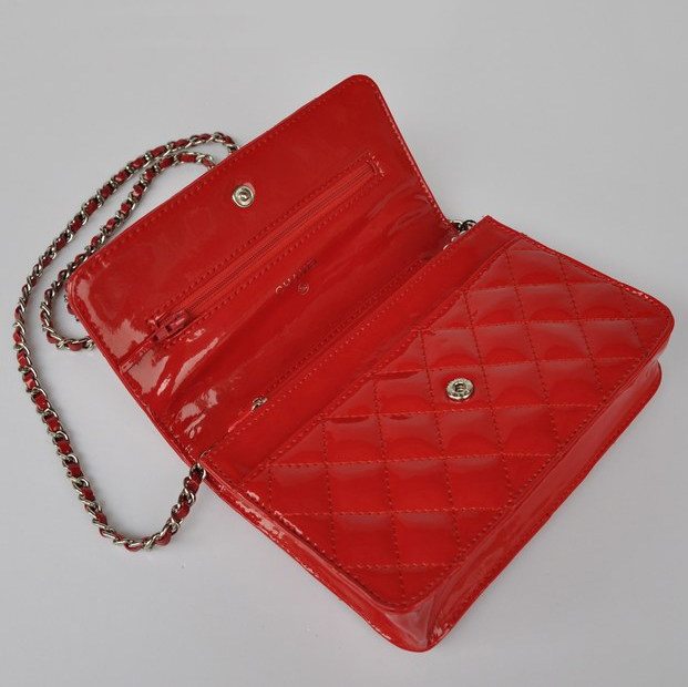 Chanel A33814 Patent Leather Flap Bag Red in Silver