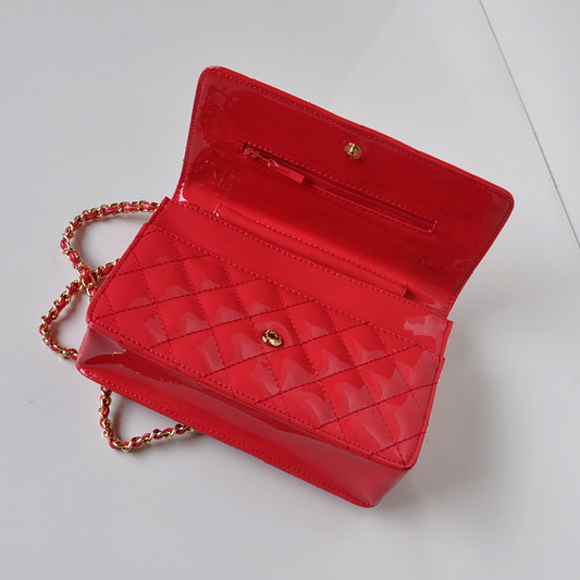 Chanel A33814 Patent Leather Flap Bag Watermelon red in Gold