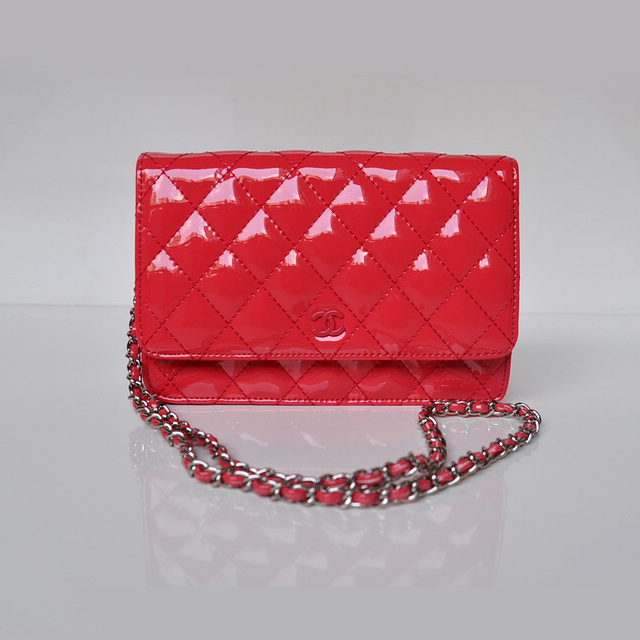 Chanel A33814 Patent Leather Flap Bag Watermelon red in Silver