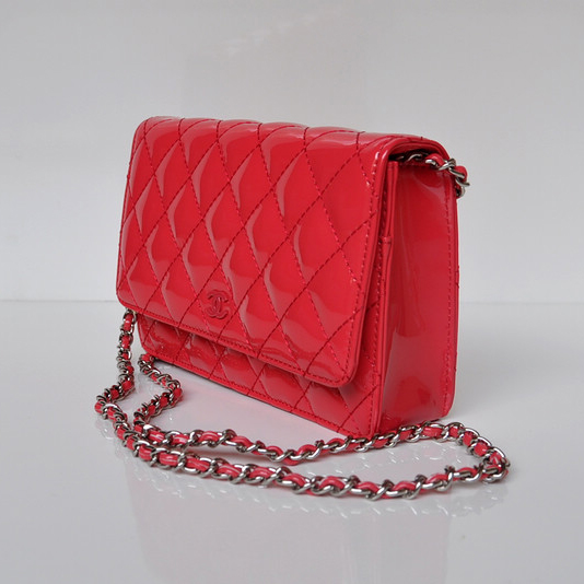 Chanel A33814 Patent Leather Flap Bag Watermelon red in Silver