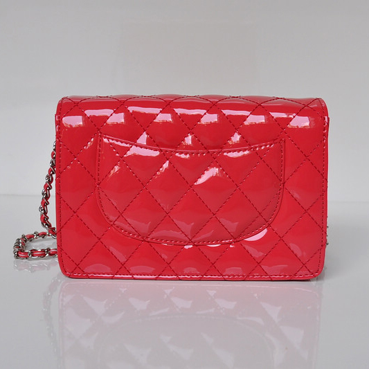 Chanel A33814 Patent Leather Flap Bag Watermelon red in Silver