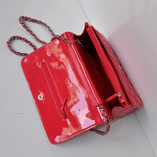 Chanel A33814 Patent Leather Flap Bag Watermelon red in Silver