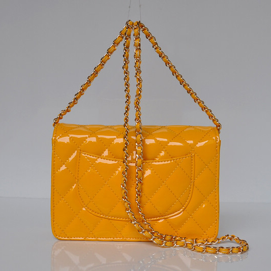 Chanel A33814 Patent Leather Flap Bag Yellow in Gold