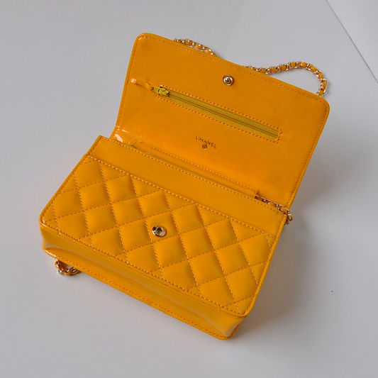 Chanel A33814 Patent Leather Flap Bag Yellow in Gold