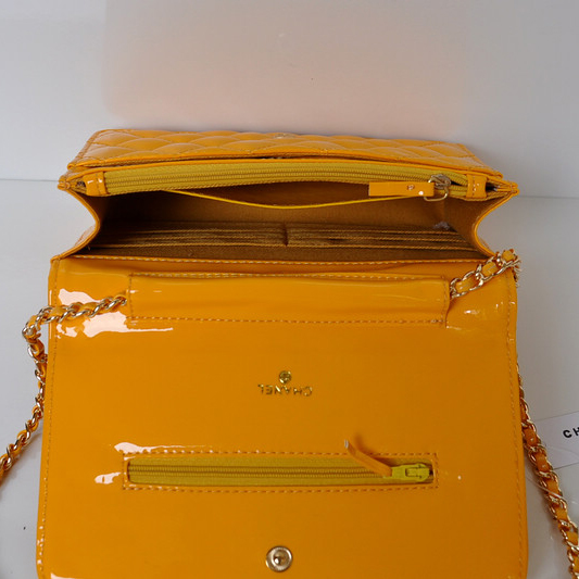 Chanel A33814 Patent Leather Flap Bag Yellow in Gold