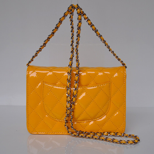 Chanel A33814 Patent Leather Flap Bag Yellow in Silver