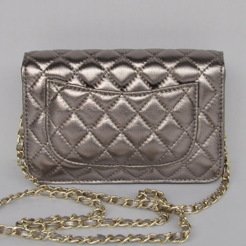 Chanel A33814 Sheepskin Leather Flap Bag Antique Silver in Gold