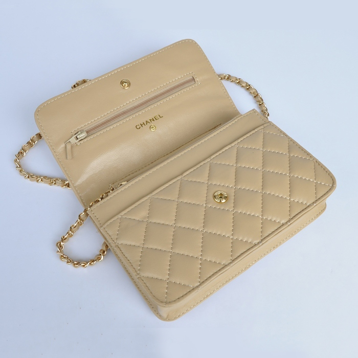 Chanel A33814 Sheepskin Leather Flap Bag Apricot in Gold